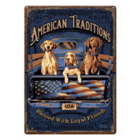 River's Edge 12in x 17in Tin Sign - American Tradition Dogs