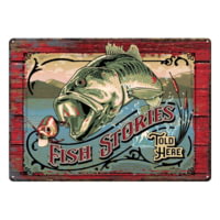 River's Edge 12in x 17in Tin Sign - Fish Stories