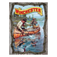 River's Edge 15in x 14in Wood Sign - Winchester 3D Fish Canoe