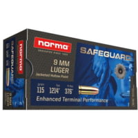 Norma Safeguard 9mm Luger 115 Grain Jacketed Hollow Point Brass Cased Centerfire Pistol Ammunition