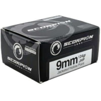 Scorpion 9mm Luger 124 Grain Jacketed Hollow Point Brass Cased Pistol Ammunition