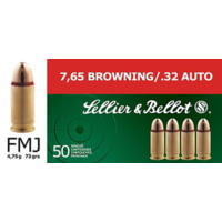 Sellier &amp; Bellot 32 Auto/7.65 Browning 73 Grain Full Metal Jacket Brass Cased Pistol Ammunition