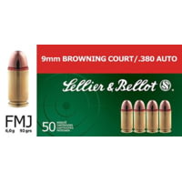 Sellier &amp; Bellot 380 Auto/9mm Browning Court 92 Grain Full Metal Jacket Brass Cased Pistol Ammunition
