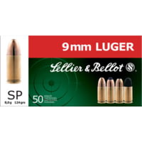 Sellier &amp; Bellot 9mm Luger 124 Grain Soft Point Brass Cased Pistol Ammunition