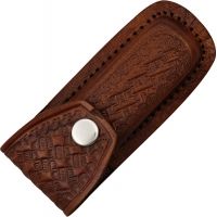 Sheath Leather Folding Knife Belt Sheath, Dark brown embossed basketweave