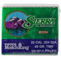 Sierra Bullets .22 Caliber 69 Grain Tipped MatchKing 500 Rifle Bullets