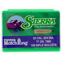 Sierra Bullets .22 Caliber 77 Grain Tipped MatchKing 100 Rifle Bullets