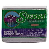 Sierra Bullets .30 Caliber 168 Grain Tipped MatchKing 500 Rifle Bullets
