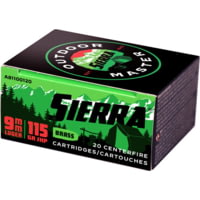 Sierra Bullets Sierra Ammo Outdoor Master 9mm Luger 115 Grain Jacketed Hollow Point Brass Cased Centerfire Pistol Ammunition