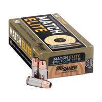 SIG SAUER Elite V-Crown Competition 9 mm Luger 147 grain Jacketed Hollow Point Brass Cased Centerfire Pistol Ammunition