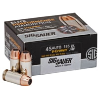 SIG SAUER V-Crown Ammo .45 ACP 185 grain Jacketed Hollow Point Brass Cased Centerfire Pistol Ammunition
