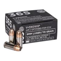 SIG SAUER Elite V-Crown P365 9 mm Luger 115 grain Jacketed Hollow Point Brass Cased Centerfire Pistol Ammunition