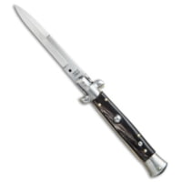 SKM 9 Italian Stiletto Automatic Knife Dark Horn 4 Satin Bayonet *DISC* 180D1A39