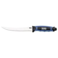 SOG Specialty Knives &amp; Tools Bladelight Fillet LED Fixed Steel Straight-Edge Knife, Hard Nylon Sheath, Satin Finish