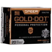 Speer Gold Dot Handgun Personal Protection 9mm Luger +P 124 Grain Gold Dot Hollow Point Cavity Brass Pistol Ammunition