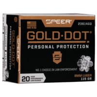 Speer Gold Dot 9 mm Luger 115 Grain Gold Dot Hollow Point Centerfire Pistol Ammunition