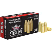 Sterling 9x19mm 115 Grain FMJ Brass Cased Centerfire Pistol Ammunition