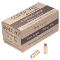 Super Vel Ammunition 9mm Luger 115 grain Full Metal Jacket Brass Cased Pistol Ammunition