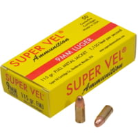 Super Vel Ammunition 9mm Luger 115 Grain Full Metal Jacket Brass Pistol Ammunition
