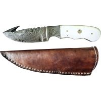 Titan Damascus Fixed Blade Knife, Bull Horn TD -104