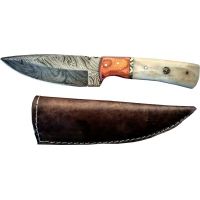 Titan Damascus Fixed Blade Knife, Wood &amp; Camel Bone TD -093
