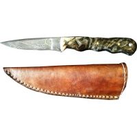 Titan Damascus Fixed Blade Knife, Ram Horn TD -101