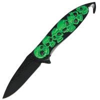 United Cutlery Black Legion 8.5in OAL Neon Skull Assist Folder With Hook