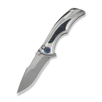 We Knife Co Ltd Weknife Tighe Down Flipper &amp; Thumb Stud &amp; Button Lock Knife Gray Titanium Integral Handle With Black &amp; Blue Carbon Fiber Inlay