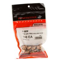 Winchester 9 mm Caliber/ .355 Diameter 115gr. NJHP Centerfire Handgun Bullets - 100 Rounds