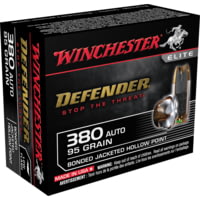 Winchester Defender Handgun .380 ACP 95 grain Bonded Jacketed Hollow Point Centerfire Pistol Ammunition