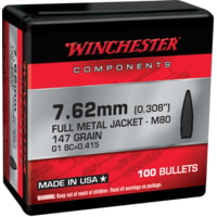 Winchester Rifle Bullets, 7.62 Bullets, 147 Grain, Full Metal Jacket