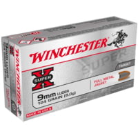Winchester Super-X 9mm Luger 124 Grain Full Metal Jacket Brass Cased Pistol Ammunition