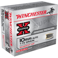 Winchester Super-X Handgun 10mm Auto 175 grain Silvertip Jacketed Hollow Point Brass Cased Centerfire Pistol Ammunition