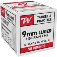 Winchester USA Handgun 9mm Luger 115 Grain Full Metal Jacket (FMJ) Brass Cased Centerfire Pistol Ammunition