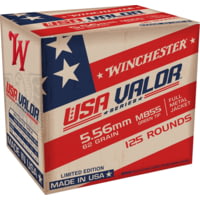 Winchester USA VALOR 5.56x45mm NATO 62 grain Green Tip (M855) Full Metal Jacket Boat Tail (FMJBT) Brass Centerfire Rifle Ammunition