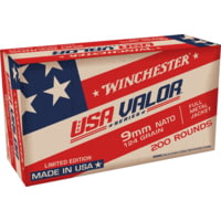 Winchester USA VALOR 9 mm NATO 124 grain Full Metal Jacket (FMJ) Brass Centerfire Pistol Ammunition