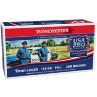 Winchester USA 250th Anniversary Edition 9mm Luger 115 Grain Full Metal Jacket Pistol Ammunition