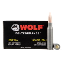 Wolf Ammo PolyFormance .308 Winchester 145 Grain Full Metal Jacket Steel Cased Centerfire Rifle Ammunition