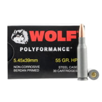 Wolf Ammo PolyFormance 5.45x39mm 55 Grain Hollow Point Steel Cased Centerfire Rifle Ammunition
