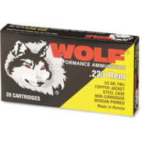 Wolf Ammo Performance .223 Remington 55 Grain Copper Full Metal Jacket Steel Cased Centerfire Rifle Ammunition