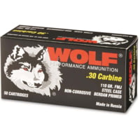 Wolf Ammo Performance .30 Carbine 110 Grain Full Metal Jacket Steel Cased Centerfire Rifle Ammunition
