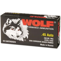 Wolf Ammo Performance .45 ACP 230 Grain Full Metal Jacket Steel Cased Centerfire Pistol Ammunition