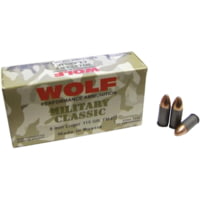 Wolf Ammo Miltary Classic Handgun Ammunition 9mm Luger 115 gr FMJ 1150 fps