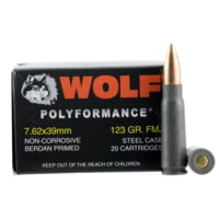 Wolf Ammo PolyFormance 7.62x39mm 123 Grain Full Metal Jacket Steel Cased Centerfire Rifle Ammunition