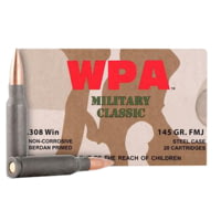Wolf Ammo Military Classic .308 Winchester 145 Grain Full Metal Jacket Steel Cased Centerfire Rifle Ammunition