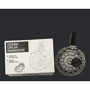 Derya Arms Shotgun Drum Magazine, 12 Gauge, 21 Rounds, Fits DY12, Black