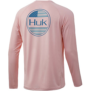 Chemise De Pêche Huk Manches Longues – Drapeau Américain, Taille L, Bleu