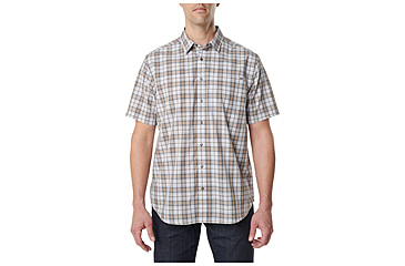 Image of 5.11 Tactical Hunter Plaid Short Sleeve Shirt - Men's, Coyote Plaid, Extra Small, Regular, 71374-289-XS