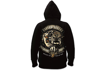 Image of Black Ink U.S.M.C. Bulldog Hooded Pullover Sweatshirt, Mens, Black, Small, 80333-017