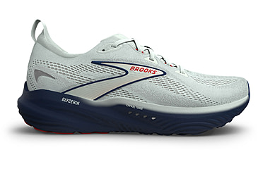 Image of Brooks Glycerin 22 Road Running Shoes - Mens, Gray/Navy Peony/Fiery Red, 9.5, 1D, 1104451D404.095